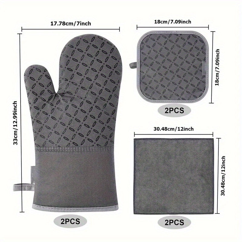 Oven Gloves and Pot Holder Set Heavy Duty Cooking Gloves Kitchen Counter Safety Three-Foot Mat Advanced Heat Resistant Non-Slip Silicone Surface for Cooking Easy To Grip