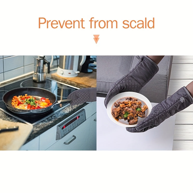 Heavy-Duty Thickened Silicone Insulated Gloves - Heat-Resistant up to 446°F (230°C), Non-Slip Grip, Microwave & Oven Safe, Long Elongated Design with Reinforced Seams - Heavy Duty Kitchen Gloves for Baking, Grilling, Stovetop