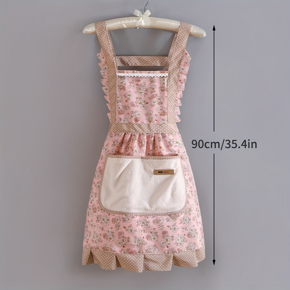 1pc High Quality Floral Canvas Apron with Adjustable Shoulder Straps, Breathable & Polyester Fabric - Durable Kitchen & Restaurant Workwear for Chefs, Waiters, Cooking Enthusiasts, Novelty Apron