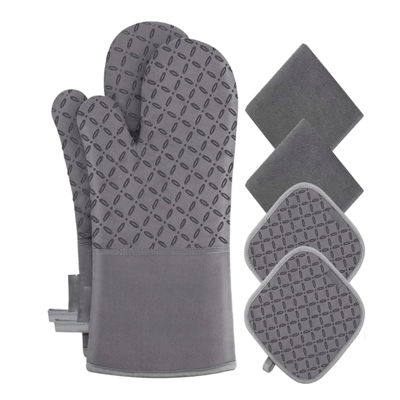 Oven Gloves and Pot Holder Set Heavy Duty Cooking Gloves Kitchen Counter Safety Three-Foot Mat Advanced Heat Resistant Non-Slip Silicone Surface for Cooking Easy To Grip