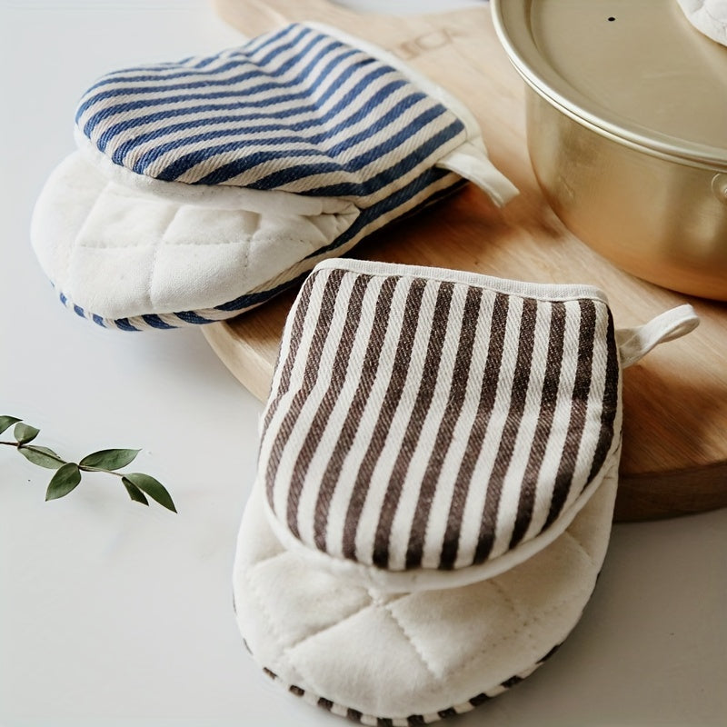1pc High Temperature Resistant Striped Oven Mitts - Food Grade Baking Mitts For Anti-Scalding And Heat Insulation Cooking - Essential Kitchen Supplies