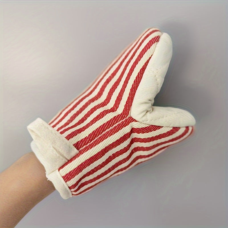 1pc High Temperature Resistant Striped Oven Mitts - Food Grade Baking Mitts For Anti-Scalding And Heat Insulation Cooking - Essential Kitchen Supplies