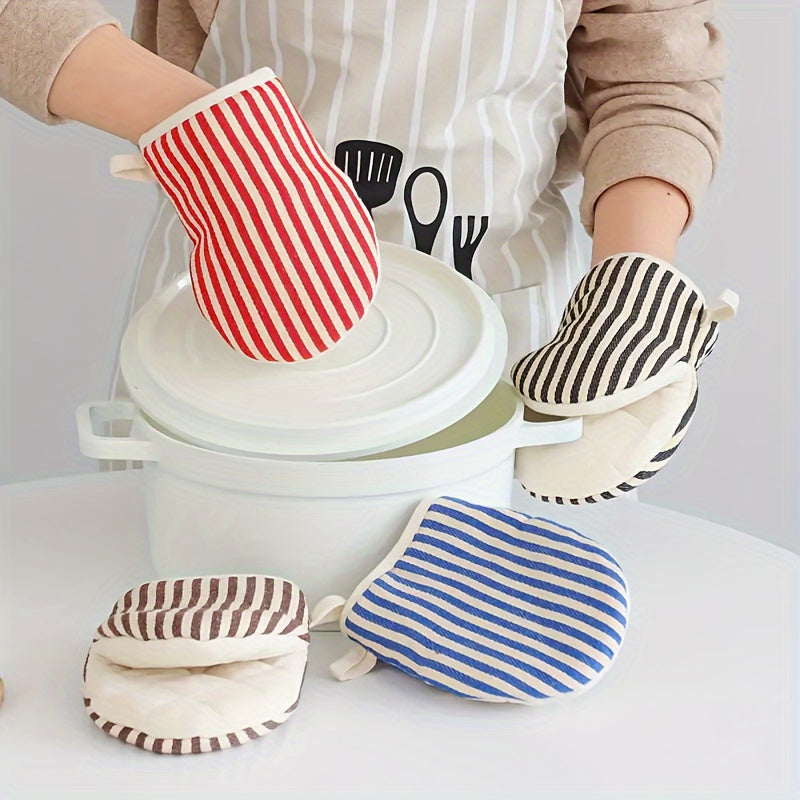 1pc High Temperature Resistant Striped Oven Mitts - Food Grade Baking Mitts For Anti-Scalding And Heat Insulation Cooking - Essential Kitchen Supplies