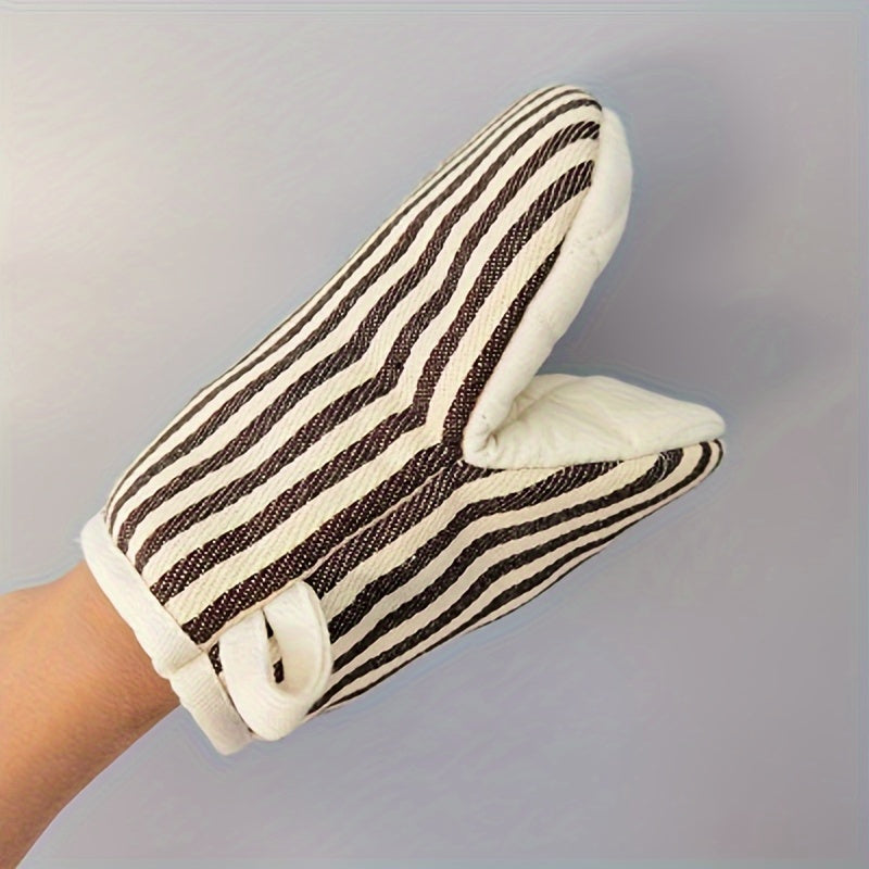 1pc High Temperature Resistant Striped Oven Mitts - Food Grade Baking Mitts For Anti-Scalding And Heat Insulation Cooking - Essential Kitchen Supplies