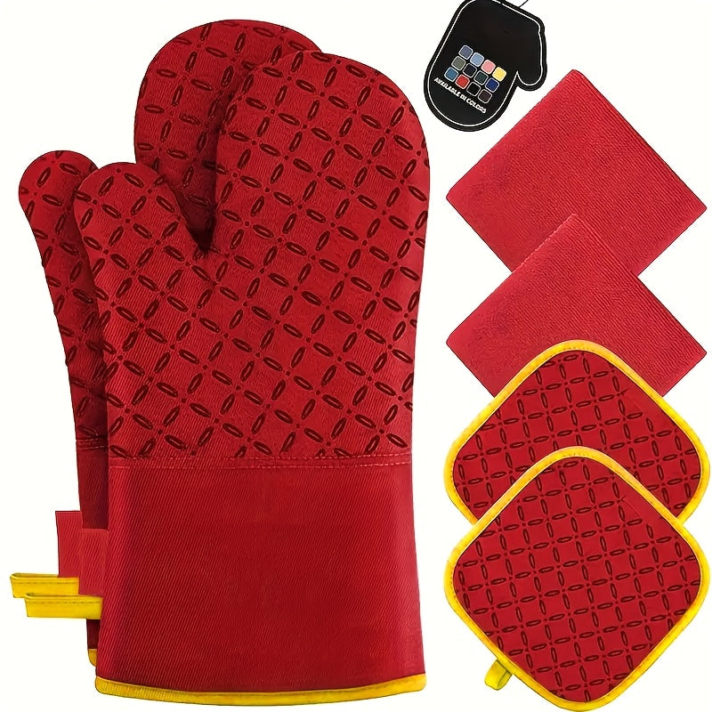 6pcs Oven Gloves and Pot Holders | High Heat Resistant Polyester Oven Mitts with Non-Slip Surface for Cooking, Machine Washable by BRODARK