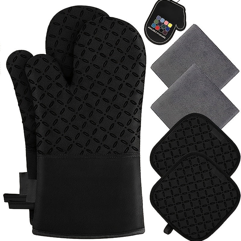 6pcs Oven Gloves and Pot Holders | High Heat Resistant Polyester Oven Mitts with Non-Slip Surface for Cooking, Machine Washable by BRODARK