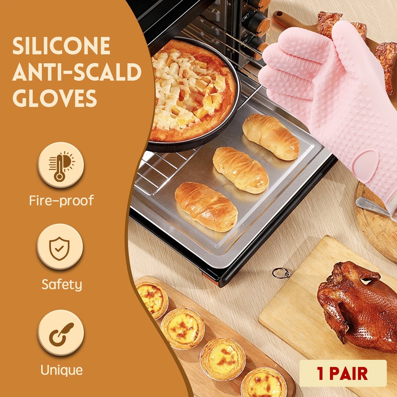 Heat-Resistant High Quality Grilling Gloves & Oven Glove Suitable for Barbecue,, Outdoor - Non-Slip Pot Holder with Separate Fingers, Heatproof for Hot Dishes, Grilling, Oven Use, & (for s)