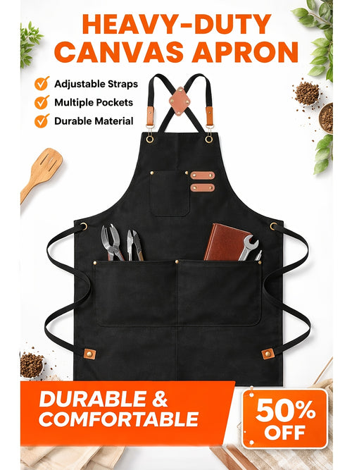 12OZ Canvas Apron | Multi-Use with 3 Pockets for Cooking, Gardening, Coffee Making | Unisex Adjustable Design, Ideal for Thanksgiving & Christmas Gifts