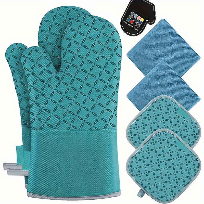 6pcs Oven Gloves and Pot Holders | High Heat Resistant Polyester Oven Mitts with Non-Slip Surface for Cooking, Machine Washable by BRODARK